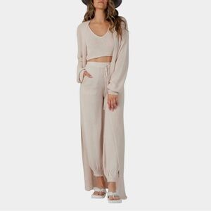 Lucca Couture Mia Knit Cardigan Sweater Duster Elegant Baige Open Long Cardigan